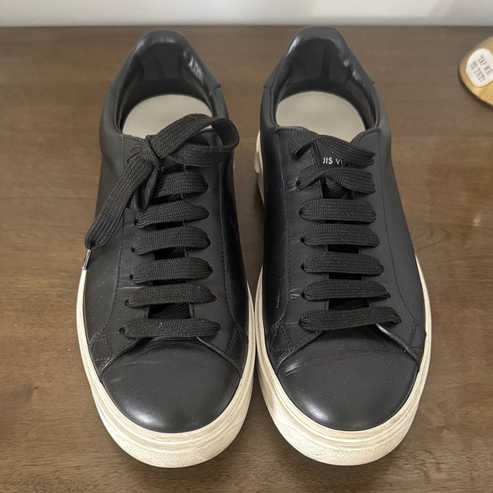 Louis Vuitton Black Leather Low-Top Sneakers with White Soles